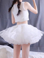 Lolita Petticoat White Four-Layer Soft Tulle Adjustable Fishbone Mini Crinoline for Daily