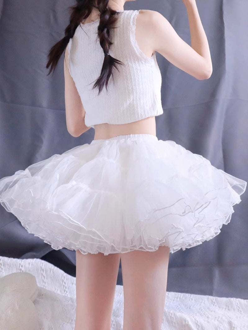 Lolita Petticoat White Four-Layer Soft Tulle Adjustable Fishbone Mini Crinoline for Daily