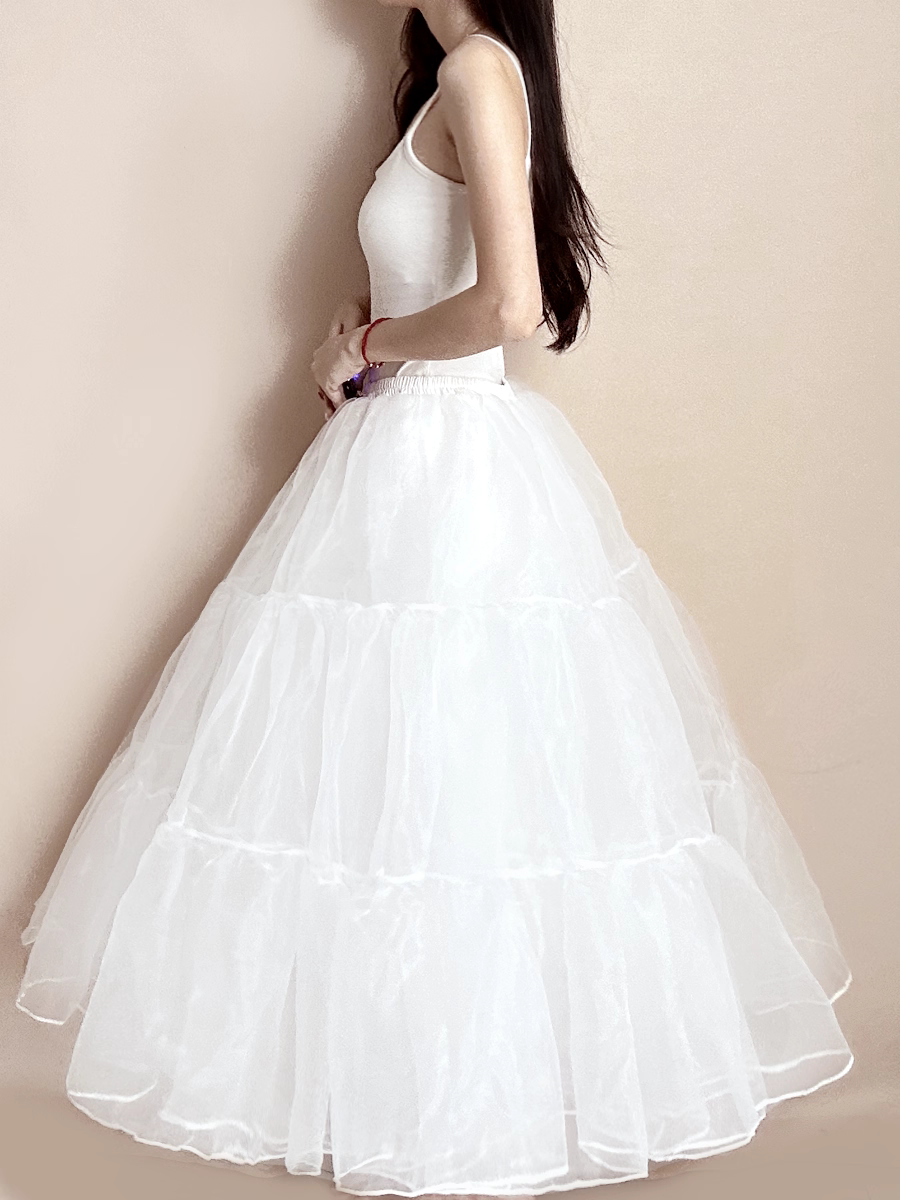 Lolita Petticoat White Soft Tulle Fishbone Midi Crinoline for Daily Tea Party