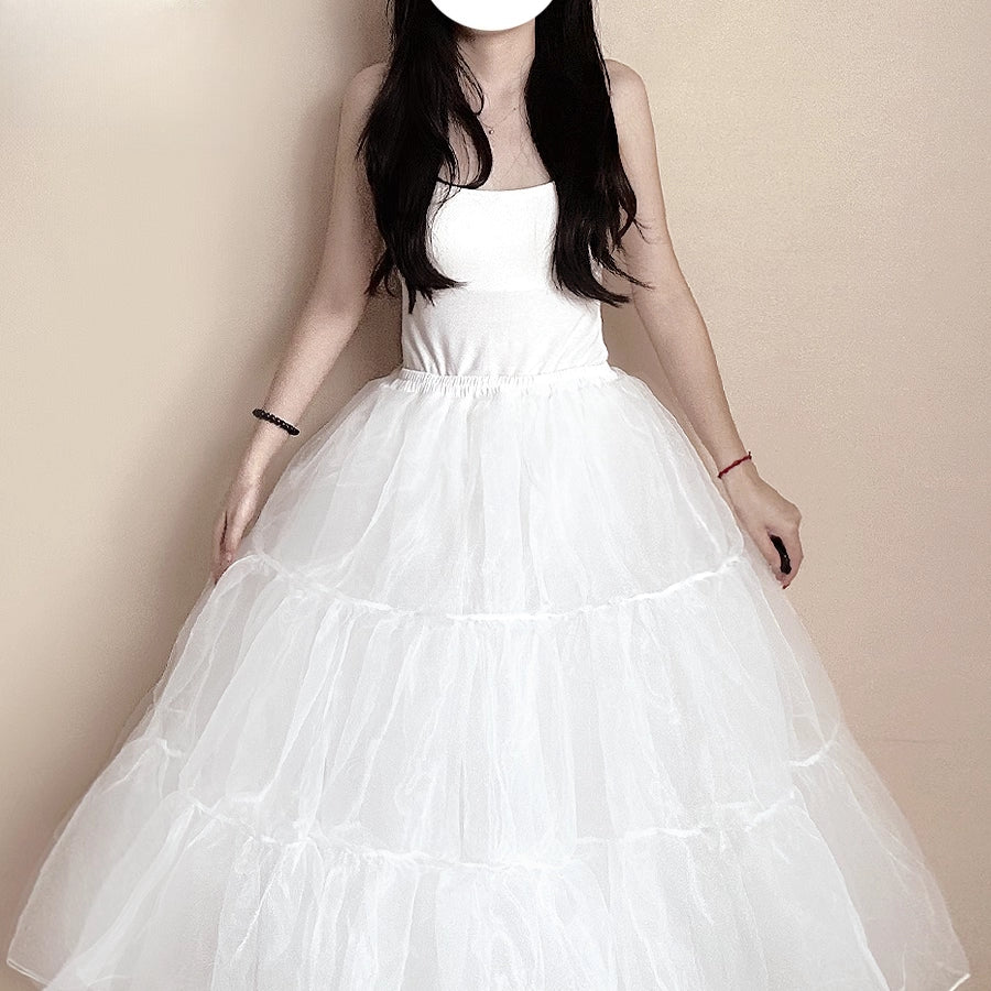 Lolita Petticoat White Soft Tulle Fishbone Midi Crinoline for Daily Tea Party