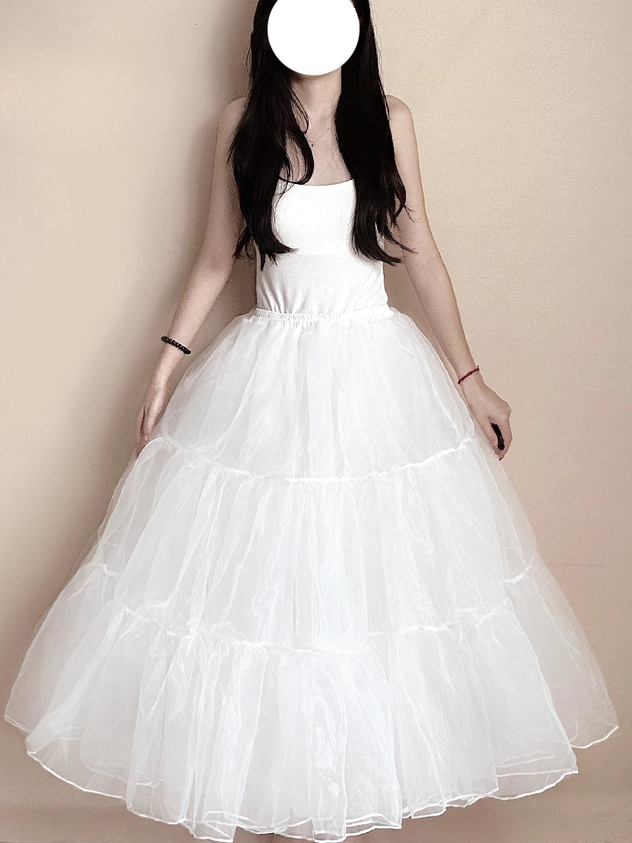 Lolita Petticoat White Soft Tulle Fishbone Midi Crinoline for Daily Tea Party