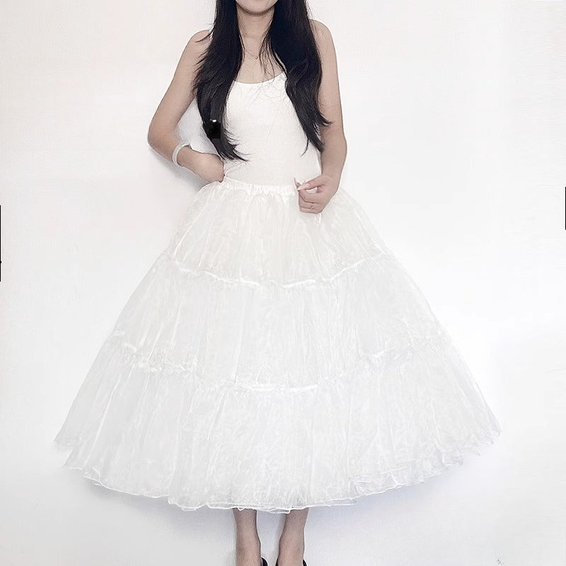 Lolita Petticoat White Soft Tulle Fishbone Midi Crinoline for Daily Tea Party