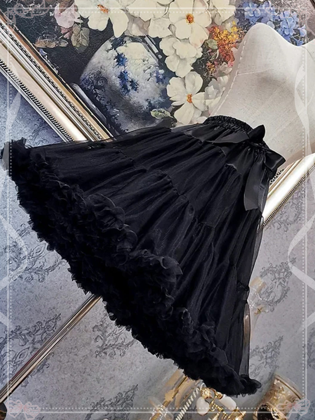 Lolita Petticoats Black Gothic Ruffles Puffy of Lace Soft Gauze Gown Crinoline 17.5inches