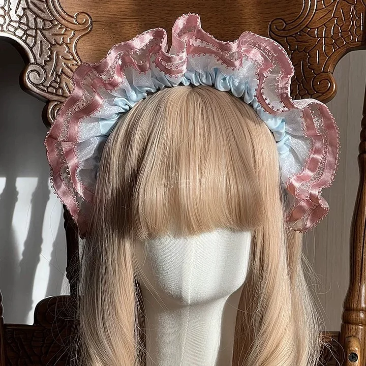 Lolita Hair Accessories Pink-blue Handmade Sweet BNT Bow Headband Kawaii Headwear