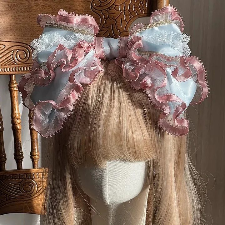 Lolita Hair Accessories Pink-blue Handmade Sweet BNT Bow Headband Kawaii Headwear