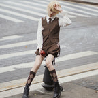 Ouji Fashion Lolita Shirt Vest Overalls Prince Dress Spring Summer Set TOP Blouse