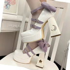 Lolita Shoes Pink White Chubby Heels Sneakers Sweet Cool Goth Punk Student Lolita Daily Party