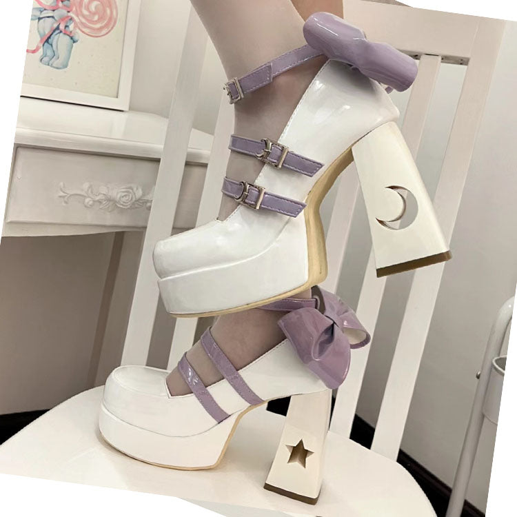 Lolita Shoes Pink White Chubby Heels Sneakers Sweet Cool Goth Punk Student Lolita Daily Party