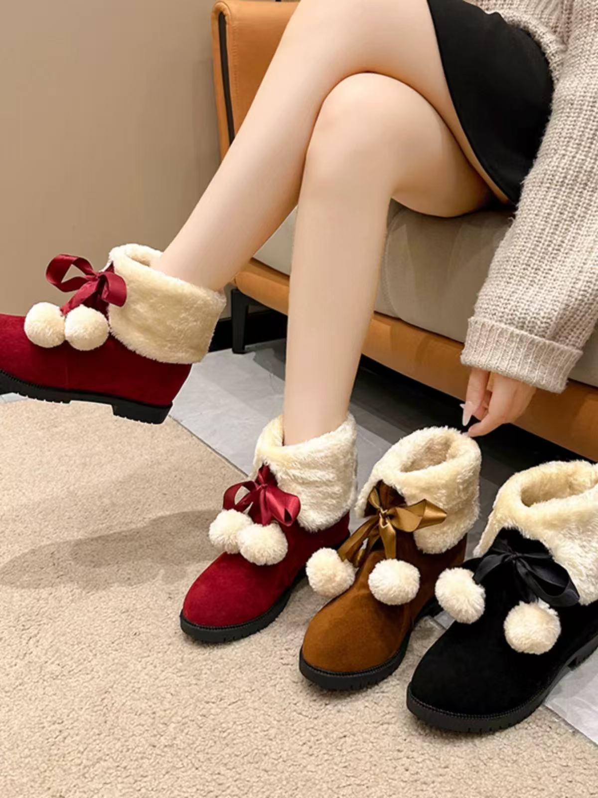 Design Concept:

These delightful Lolita boots combine cozy comfort with playful charm. Made from soft, furry materials, each pair features an adorable pom-pom accent for a sweet, whimsical touch. The mid-height heel provides subtle lift while ensuring stability for daily wear. Perfect for completing cute and cozy Lolita outfits, these boots are available in three versatile colors—brown, red, and black—making them easy to match with a variety of coordinates.
