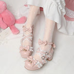 Design Concept:

These elegant Lolita high heels bring together sweet princess charm and refined details. Each pair is adorned with delicate lace, embroidered accents, and a graceful ribbon bow, creating a feminine and romantic aesthetic. Designed with a comfortable 3–5cm heel, they provide a subtle lift without sacrificing stability, making them suitable for long wear. Available in six enchanting colors—black, beige, pink, white, blue, and purple—these heels are the perfect finishing touch for both classic