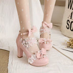 Design Concept:

These charming Lolita shoes are crafted to combine elegance and playful princess-inspired charm. Made from high-quality materials, each pair features delicate lace detailing and a sweet ribbon accent on the front, adding a feminine touch. Designed with a rounded toe and an 8cm sturdy heel, they provide both height and stability while ensuring comfort for extended wear. Perfect for daily Lolita outfits, tea parties, or special occasions. Available in four versatile colors—black, white, beige