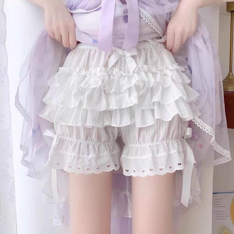 Design Concept:
These Lolita shorts are designed as anti-exposure bloomers, crafted in a soft multi-color fabric inspired by cake skirt layers. Featuring delicate lace trim and a comfortable elastic waistband, they provide both style and modesty under your Lolita skirts. Perfect for daily wear, Lolita gatherings, or adding extra flair and security to your outfit.