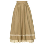 Design Concept:
This Lolita skirt in classic brown and khaki tones is crafted with a soft, flowing fabric, featuring delicate lace trim along the hemline. The long A-line silhouette combines vintage elegance with everyday practicality, offering a flattering high-waist design that elongates the figure. Its versatile solid color design makes it easy to pair with blouses or coats, creating both simple daily outfits and refined Lolita coordinates. Perfect for autumn gatherings, tea parties, or casual outings, t