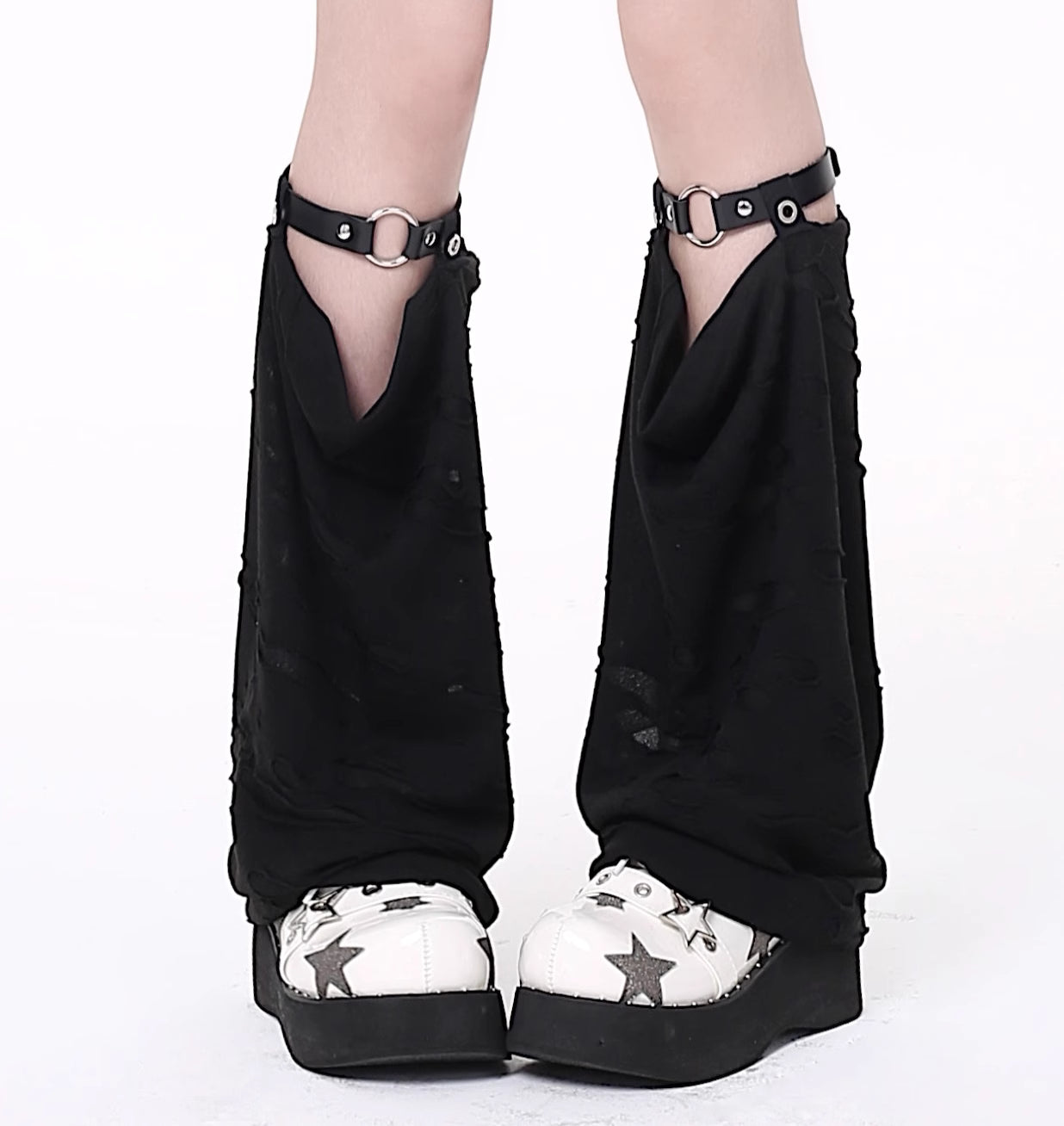 Design Concept:

These Gothic Lolita knee-high stockings blend punk-inspired edge with dark elegance, perfect for subculture and Y2K fashion enthusiasts. Crafted in black and light gray, the socks feature a distressed, ripped design that adds a rebellious touch to any outfit. Ideal for casual wear, cosplay, or themed photoshoots, they elevate streetwear looks while keeping a bold and stylish statement.