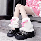 Design Concept:


These Lolita stockings are designed as cute winter leg warmers with soft furry fabric, adorned with sweet bow accents and fluffy pom-poms. Available in black, red, and pink, they bring both warmth and style to your autumn and winter Lolita outfits. The slouchy layered design adds a playful touch, while the pom-pom version measures approximately 23cm in length. Perfect for pairing with skirts, dresses, or cosplay looks, these leg warmers combine cozy comfort with a charming Lolita aesthetic