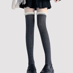 Design Concept:


These Lolita stockings feature a thick cable knit design with delicate lace trim, available in black, white, and dark grey. Designed in a Japanese JK style, they provide warmth and comfort while maintaining a stylish, over-the-knee look. Each sock measures approximately 52cm in length, making them perfect for pairing with skirts, dresses, or cosplay outfits. The combination of thickness, lace details, and classic colors adds both elegance and a cozy aesthetic to your wardrobe.
