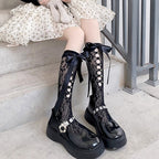 Design Concept:


These Lolita stockings are designed with delicate lace flowers and charming bow ribbon ties, available in black and white. The mid-calf length creates a sweet and elegant silhouette, perfect for pairing with Lolita dresses and skirts. Crafted with soft fabric and detailed lace edging, they bring out a cute Japanese-inspired Lolita aesthetic, making them ideal for both daily wear and cosplay styling.