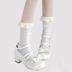 Design Concept:


These Lolita stockings are sheer, elastic socks designed in black and white, featuring delicate lace and charming bow details. With a mid-calf length of approximately 25cm when laid flat, they are both comfortable and flexible to wear. Perfect for creating a cute and elegant Lolita look, these socks complement dresses, skirts, and other Lolita accessories, adding a playful and feminine touch to your outfit.