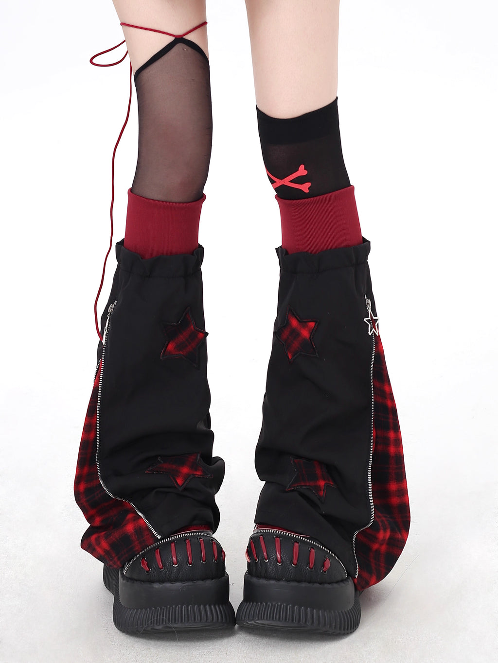 Design Concept:
These Lolita stockings combine playful plaid patterns with star patchwork details, delivering a unique blend of sweet and streetwear aesthetics. Crafted in versatile black-white and bold black-red colorways, the socks feature a layered scrunched design that adds volume and personality to any outfit. The soft knit fabric ensures both comfort and durability, making them a perfect choice for daily wear, casual outings, or pairing with statement shoes. Designed with a light alt-culture touch, th