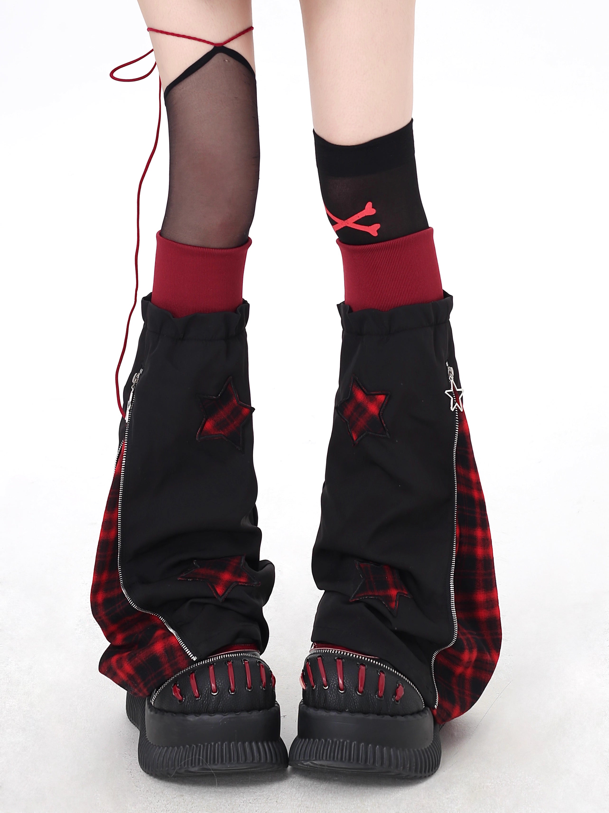 Design Concept:
These Lolita stockings combine playful plaid patterns with star patchwork details, delivering a unique blend of sweet and streetwear aesthetics. Crafted in versatile black-white and bold black-red colorways, the socks feature a layered scrunched design that adds volume and personality to any outfit. The soft knit fabric ensures both comfort and durability, making them a perfect choice for daily wear, casual outings, or pairing with statement shoes. Designed with a light alt-culture touch, th