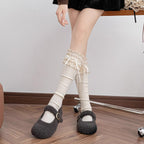 Design Concept:


These Lolita stockings are crafted with soft, cozy fabric, perfect for autumn and winter warmth. Designed with cute lace and delicate bow tie details, they bring out a sweet yet elegant Lolita charm. The socks feature a layered slouch style with a mid-calf length of about 33cm, making them both fashionable and comfortable. Available in four colors: warm apricot, off-white, black, and coffee. Each pair adds a unique touch to complete your Lolita outfits.