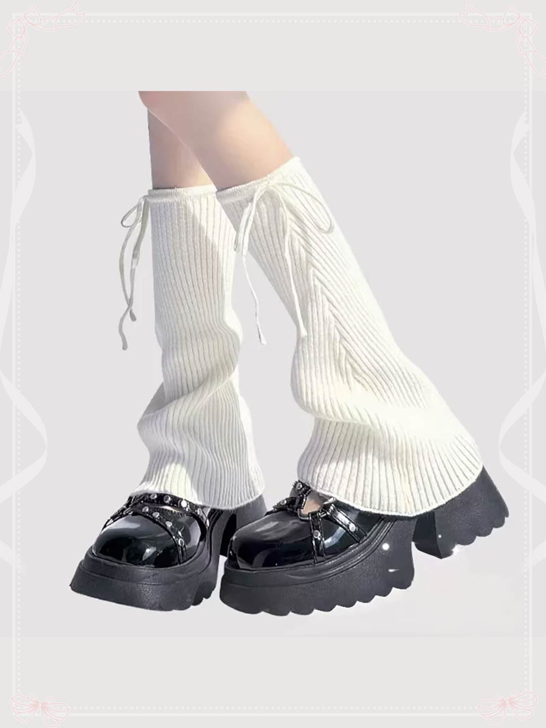 Lolita Stockings Lace-Up Knitted Leg Stackable Mid-Calf Socks for JK Style in Four Colors