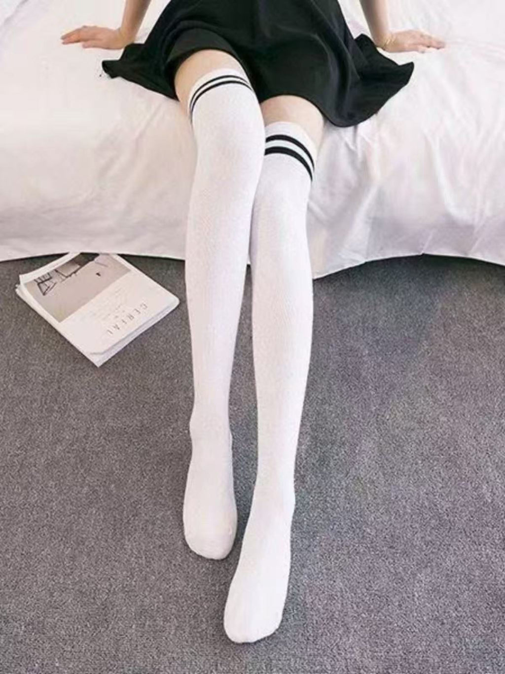 Lolita Stockings Multi Color Double Stripe Academic Printed Silk Lolita Socks 3 Colors