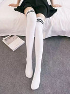 Lolita Stockings Multi Color Double Stripe Academic Printed Silk Lolita Socks 3 Colors