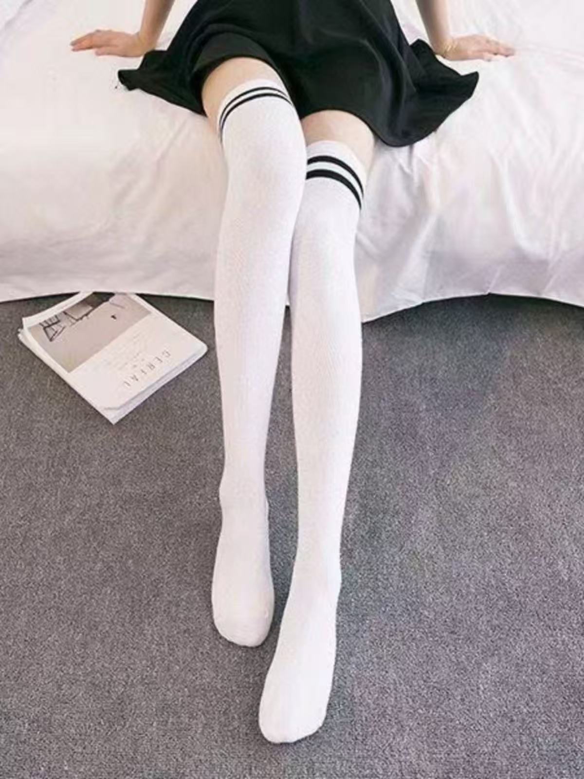 Lolita Stockings Multi Color Double Stripe Academic Printed Silk Lolita Socks 3 Colors
