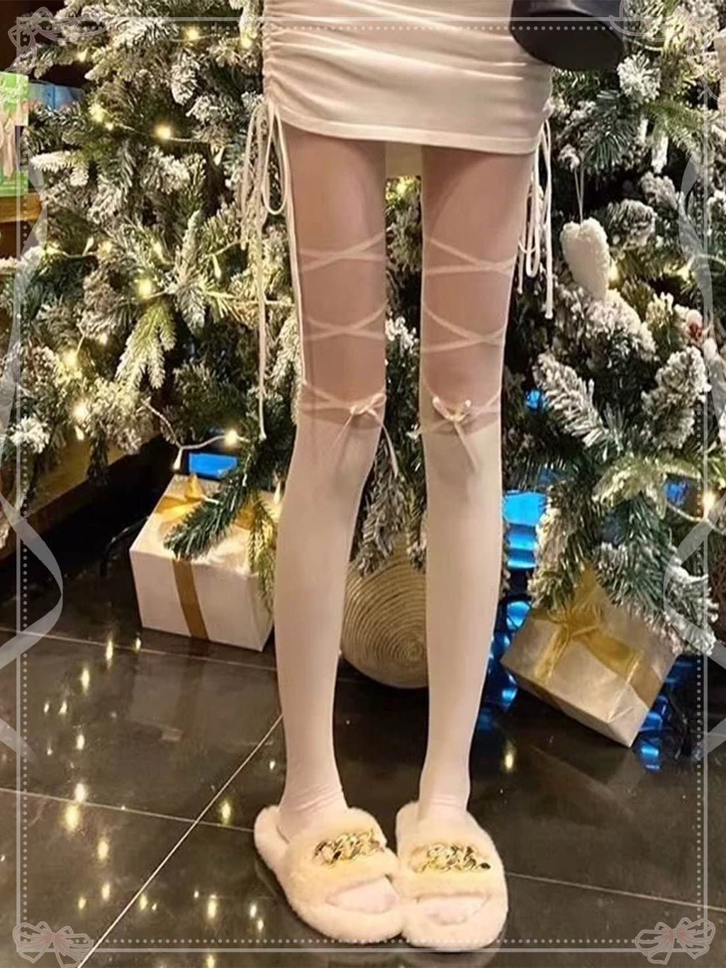 Lolita Stockings White Black Ballet Splicing Strap with Bow Summer Socks Lolita Accessories