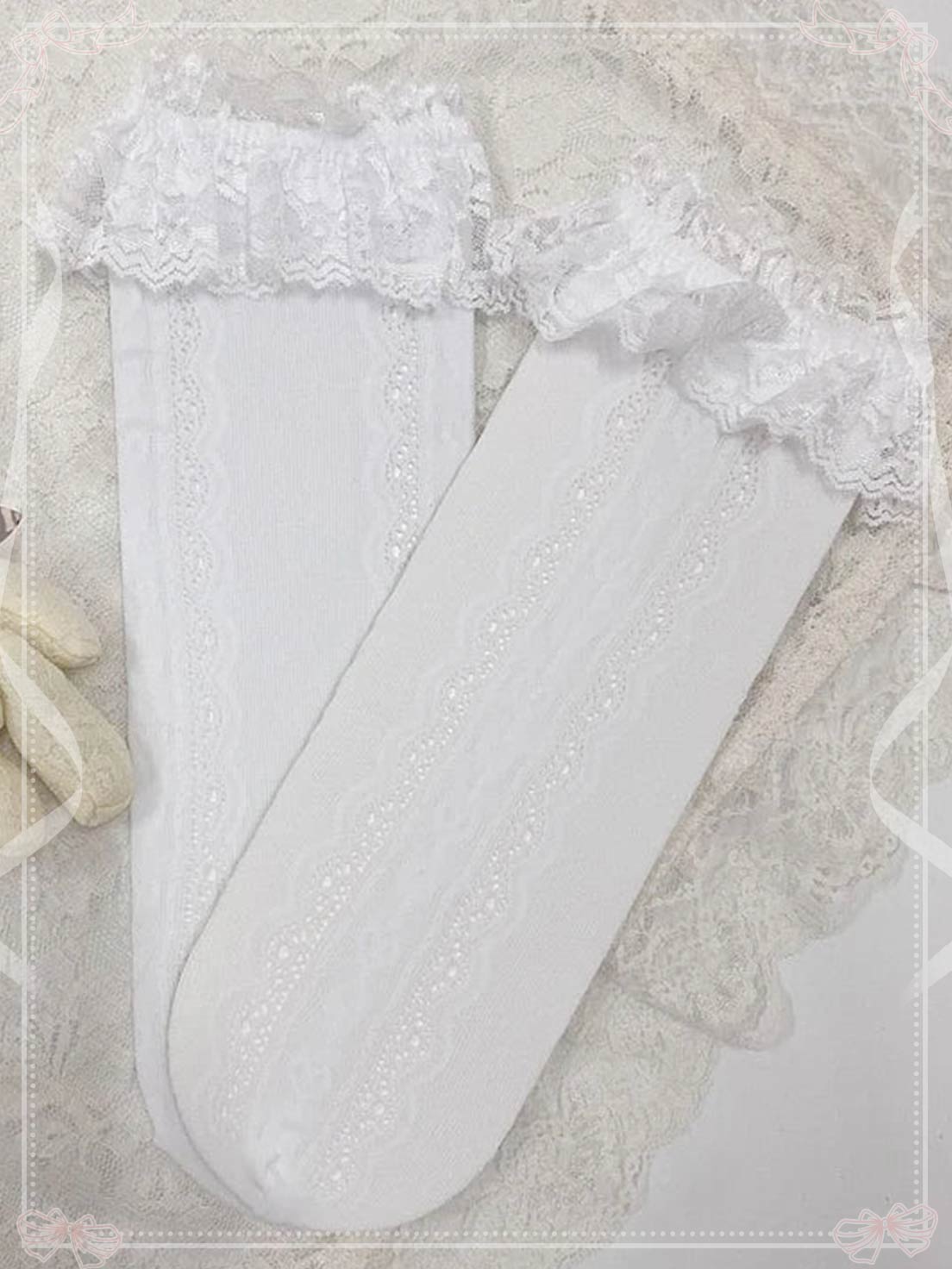 Lolita Stockings White Bow Lace Lolita Socks High Over Knee Cute Spring Summer Thin Lolita Accessories