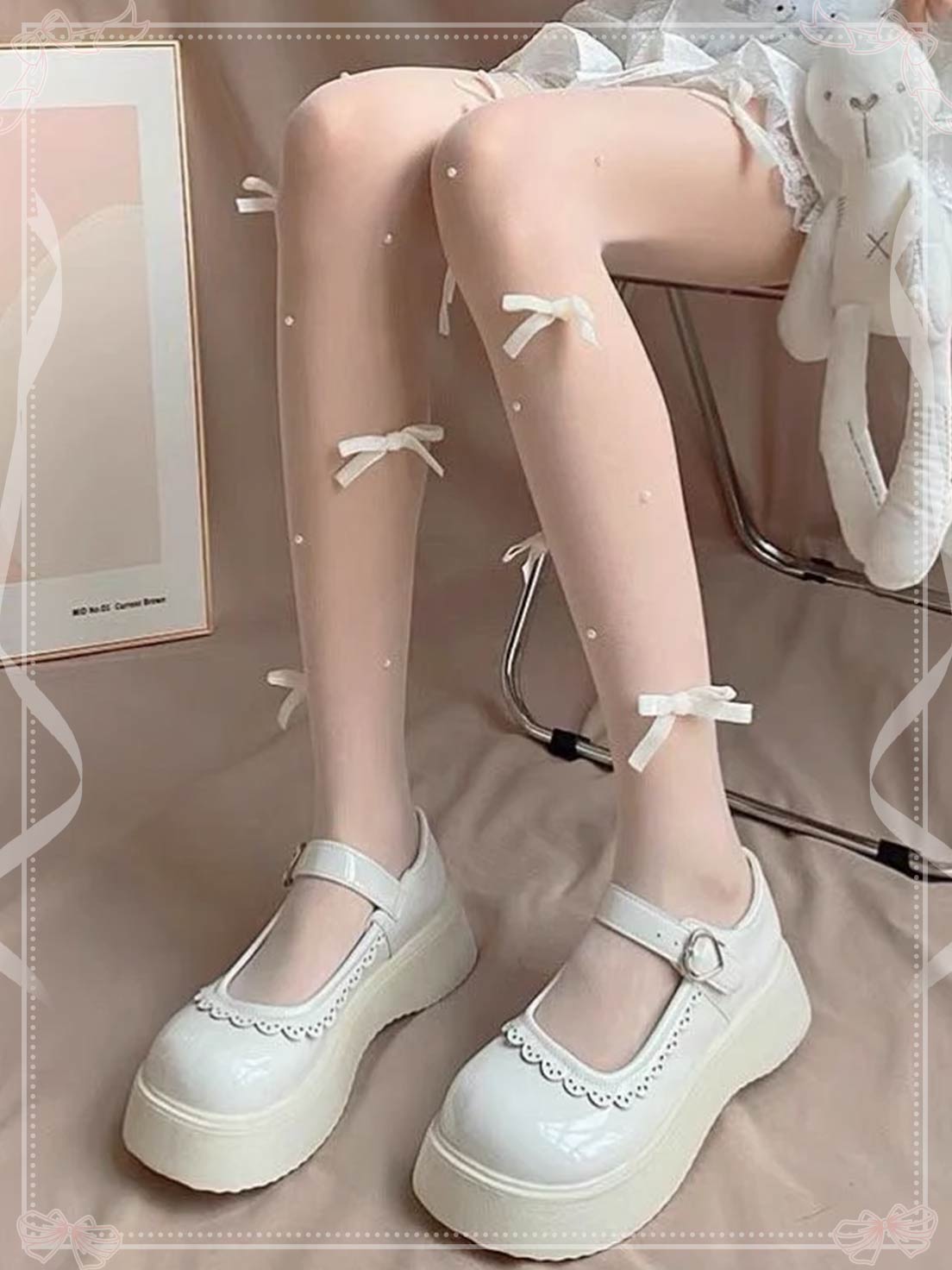 Lolita Stockings White Bow Pearl Thin Tights Sweet Lolita Accessories