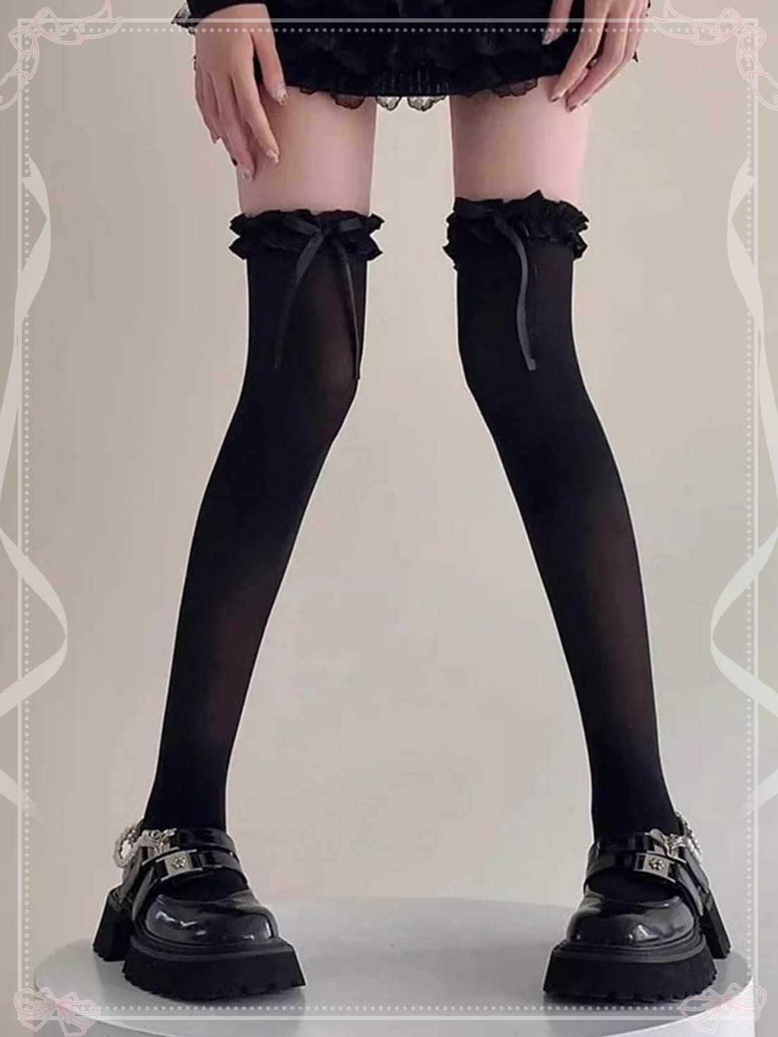 Lolita Stockings White Ribbon Bow Sweet Long Socks Lolita Accessories