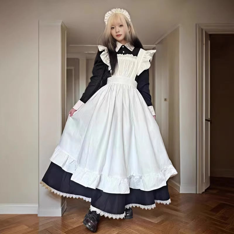 Design Concept:
This Gothic Lolita maid outfit combines classic elegance with playful cosplay charm. Crafted in black and white, the full-length dress features traditional Lolita elements, including a fitted bodice, flowing skirt, and delicate lace trim, creating a refined and graceful silhouette. Perfect for cosplay, themed events, or daily Lolita-inspired fashion, this outfit embodies both sophistication and whimsical charm.
