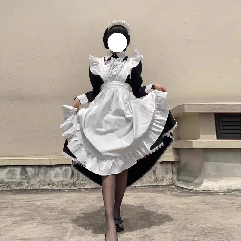 Design Concept:
This Gothic Lolita maid outfit combines classic elegance with playful cosplay charm. Crafted in black and white, the full-length dress features traditional Lolita elements, including a fitted bodice, flowing skirt, and delicate lace trim, creating a refined and graceful silhouette. Perfect for cosplay, themed events, or daily Lolita-inspired fashion, this outfit embodies both sophistication and whimsical charm.