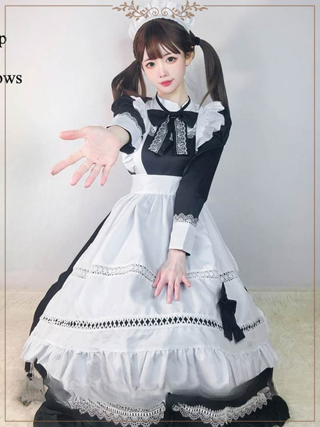 Maid Outfit |Black & White Long-sleeved Mid-long Dress for Daily Wear