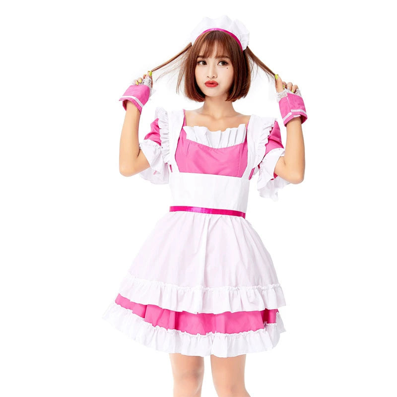 Maid Outfit Cosplay Costume for Women Black and White Anime Waitress Uniform Dress