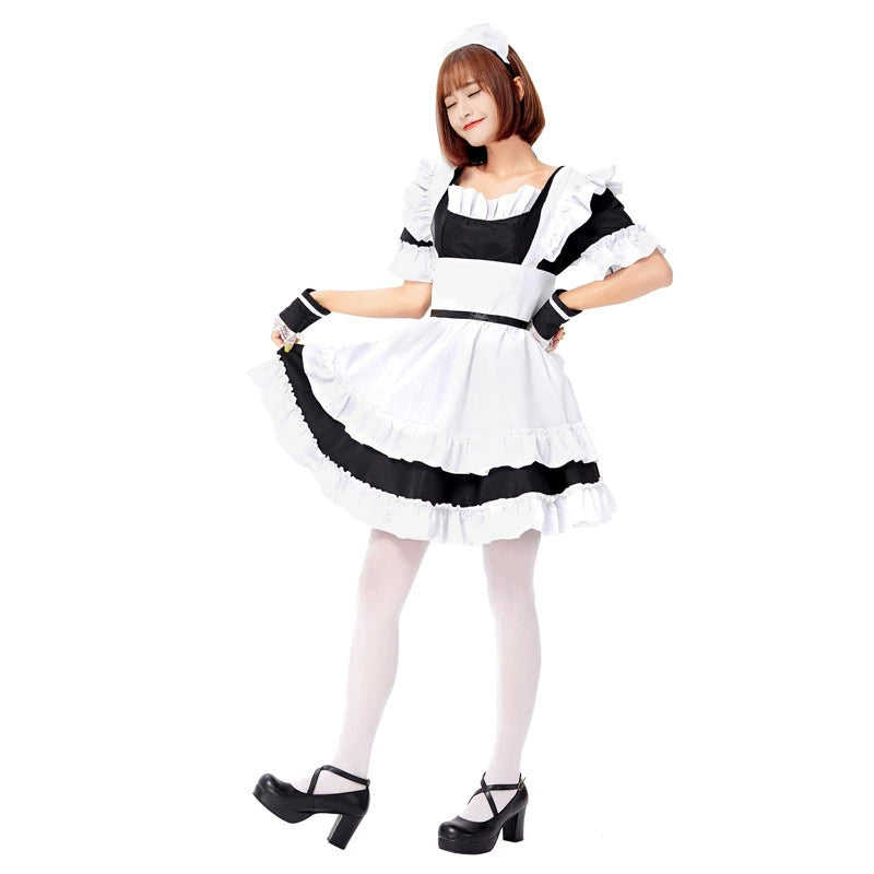 Maid Outfit Cosplay Costume for Women Black and White Anime Waitress Uniform Dress