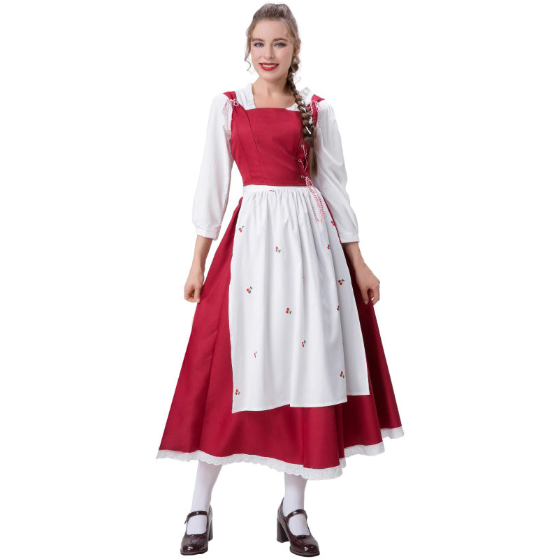 Maid Outfit Little Red Riding Hood Dress Red White Apron Halloween Cosplay Costumes