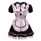 Design Concept:
This Maid Outfit Lolita dress features a charming black and pink color scheme with cat ear accents, a cute bow, and a flared skirt, perfectly capturing the essence of Japanese Lolita fashion. The outfit includes a matching headpiece, dress, apron, and an extra bow to complete the ensemble. The playful yet elegant design makes it ideal for daily cosplay, themed tea parties, or special dress-up occasions.