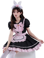 Design Concept:
This Maid Outfit Lolita dress features a charming black and pink color scheme with cat ear accents, a cute bow, and a flared skirt, perfectly capturing the essence of Japanese Lolita fashion. The outfit includes a matching headpiece, dress, apron, and an extra bow to complete the ensemble. The playful yet elegant design makes it ideal for daily cosplay, themed tea parties, or special dress-up occasions.