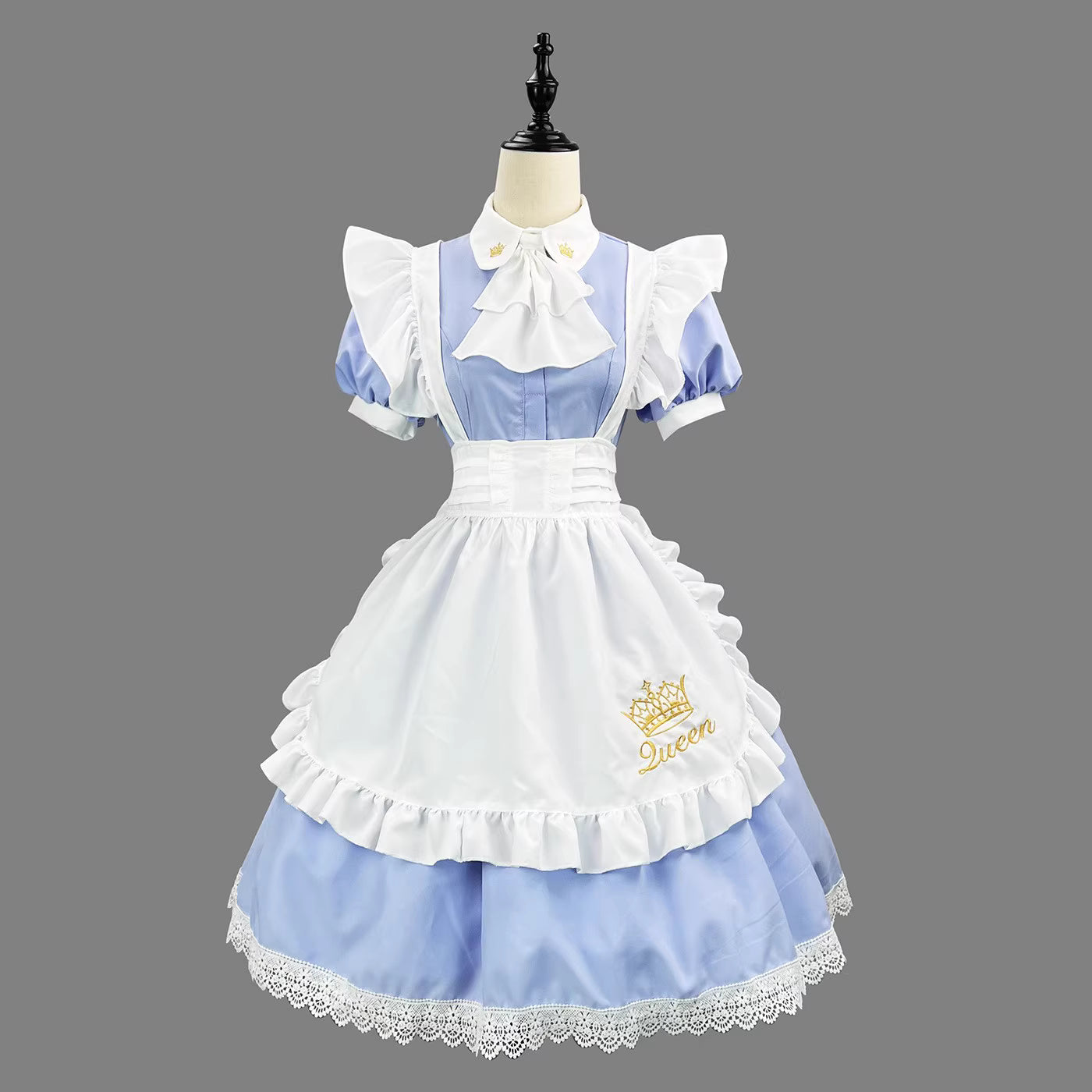 Design Concept:
This Lolita dress draws inspiration from classic English maid uniforms, featuring a delicate lace apron and elegant short sleeves. Available in light blue, dark blue, and soft pink, the dress combines a timeless silhouette with a playful, youthful charm. The high-quality fabric ensures comfort and durability, while the layered details and lace accents enhance its refined Lolita aesthetic. Perfect for daily wear, tea parties, or themed gatherings.