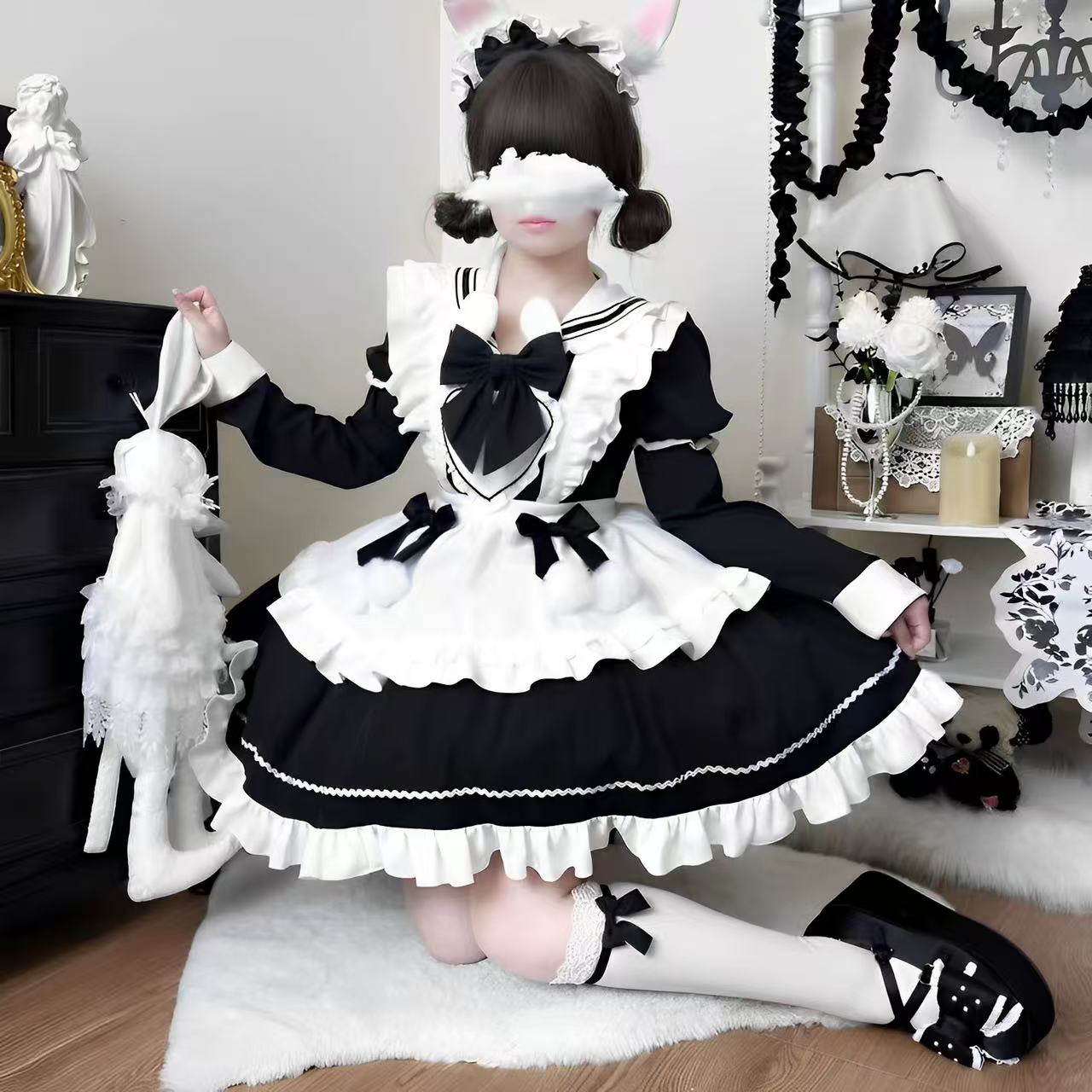 Design Concept:

Step into a world of charming service with this elegant Lolita-style maid outfit, designed to showcase both sweetness and sophistication. This detailed dress features a flattering waist tie that accentuates your figure and comes with a unique sleeved apron for an authentic and complete look. Crafted from high-quality materials with delicate lace and ruffled trim, it is perfect for cosplay events, themed parties, or adding a touch of daily fantasy. Available in three classic colors: a soft&n