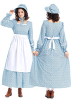 Design Concept：
This blue floral maid-inspired peasant dress draws on a rustic countryside charm with a nostalgic fairytale touch. The design features a delicate floral print, a classic apron overlay, and soft tailoring that creates a graceful yet practical silhouette. Blending simplicity with elegance, the outfit is perfect for stage performances, daily cosplay, or themed events. Its vintage appeal captures the essence of pastoral beauty while staying versatile for multiple occasions.