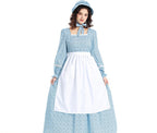 Design Concept：
This blue floral maid-inspired peasant dress draws on a rustic countryside charm with a nostalgic fairytale touch. The design features a delicate floral print, a classic apron overlay, and soft tailoring that creates a graceful yet practical silhouette. Blending simplicity with elegance, the outfit is perfect for stage performances, daily cosplay, or themed events. Its vintage appeal captures the essence of pastoral beauty while staying versatile for multiple occasions.