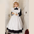 Maid Outfit Plus Size 3XL Black White Long Ruffled Apron Dress