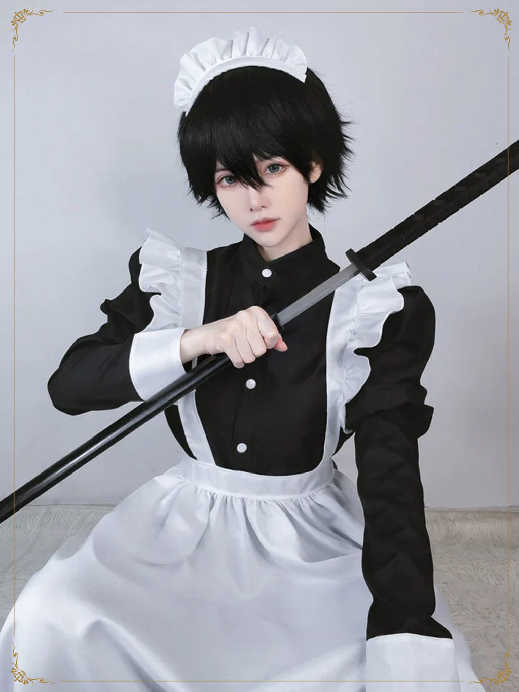 Maid Outfit Plus Size 3XL Monochrome Frilled White Black Long Apro