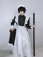 Maid Outfit Plus Size 3XL Monochrome Frilled White Black Long Apro