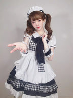 Maid Outfit Plus Size 5XL Black White Checkered Ruffles Bow