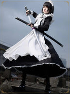 Maid Outfit Plus Size 5XL Black White Frilled Apron Sword Accent